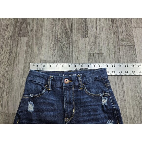 (3/$35) No Boundaries Jeans Womens 1 Dark Wash Blue Distressed Ripped Skinny - Picture 7 of 11